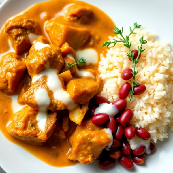 Jamaican Curry Goat & Jackfruit Delight with Rice and Peas