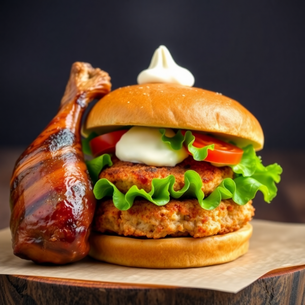 Savory Sweet Chicken Burger with Mutton Drumstick