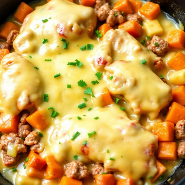 Cheesy Beef and Chicken Skillet with Carrots