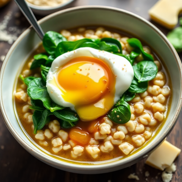 Savory Cereal Bowl with Spinach and Poached Egg