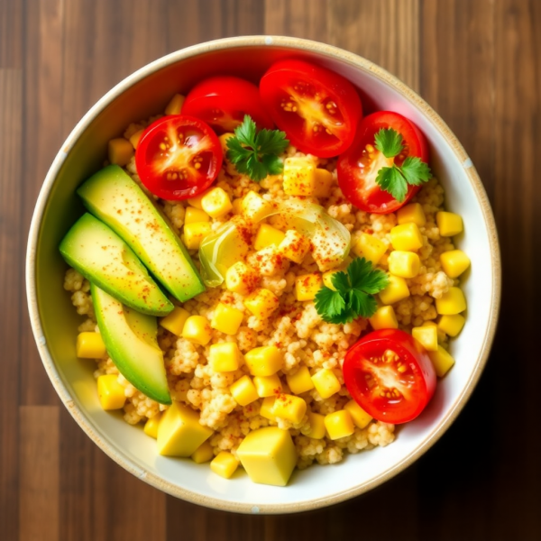 Spicy Corn & Avocado Quinoa Bowl