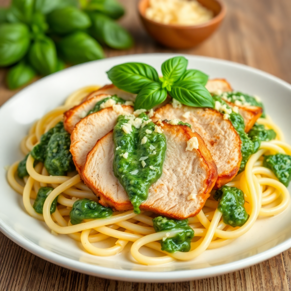 Garlic Turkey Pasta with Creamy Spinach Sauce