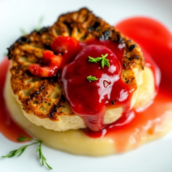 Grilled Cauliflower Steak with Creamy Potato and Raspberry Sauce